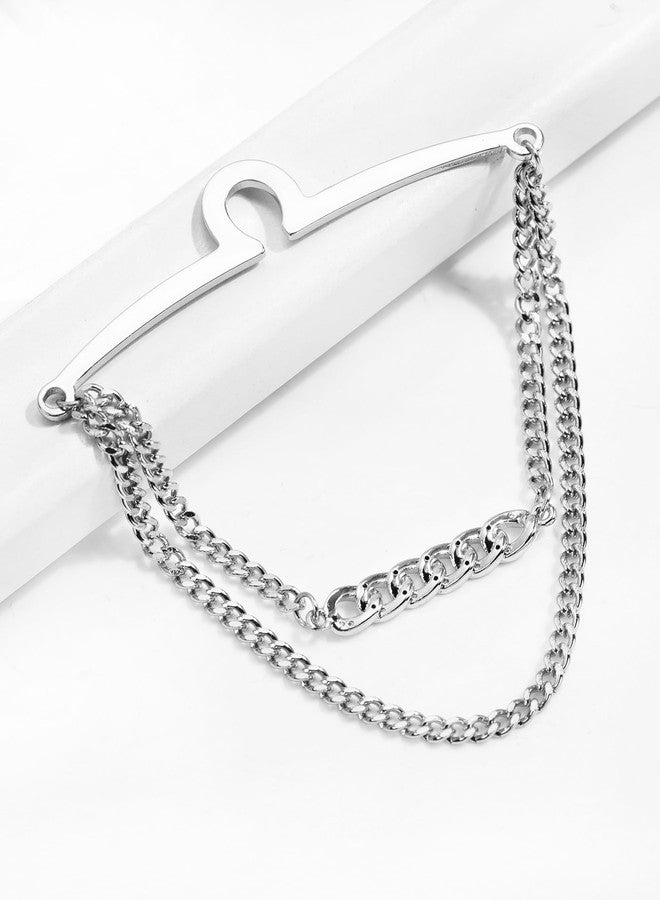 VVCome Men's Classic Tie Chain with Decorative Charm, Cravat Collar Pin and Link Style Tie Clip Set, Gift Box Included(Silver-Tone CZ Chain) - Image 4